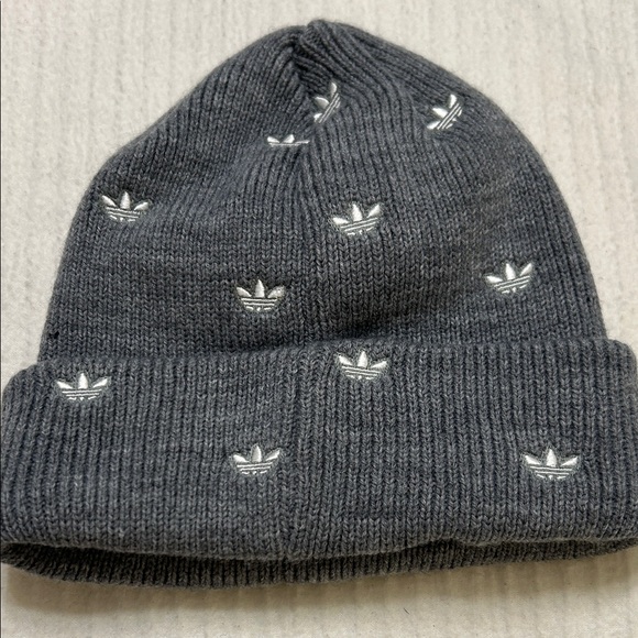 Adidas Beanie Hat Women's Allover Print Embroidery White Gray - Picture 2 of 4